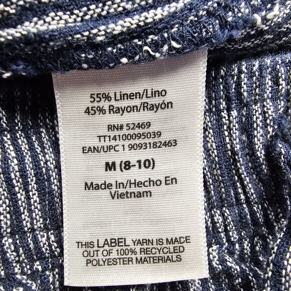 Time & Tru Linen-Blend Striped Pants Navy Women's Size Medium - Picture 5 of 11